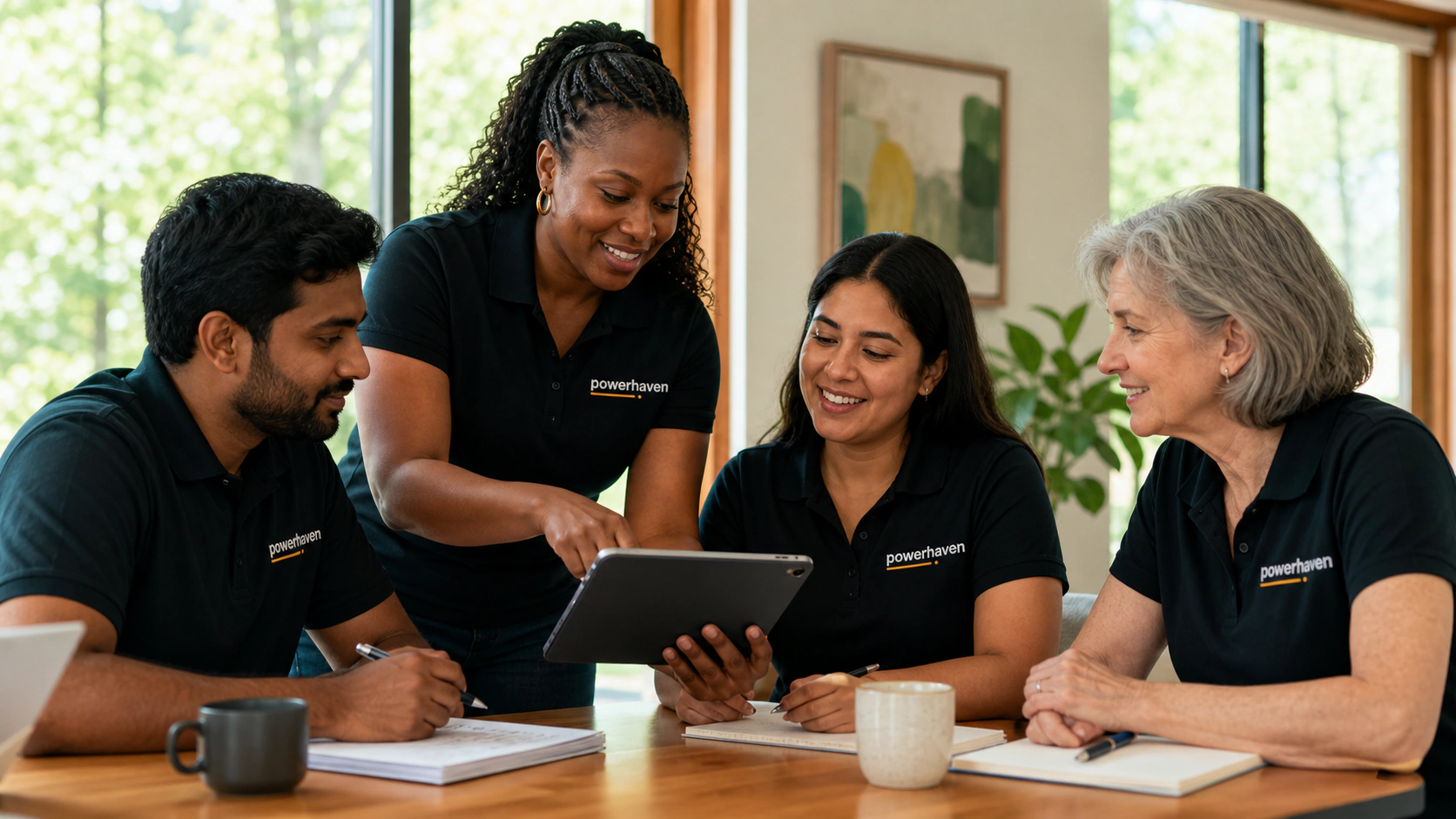 A Black Powerhaven field leader training South Asian, Latina, and older white advisors